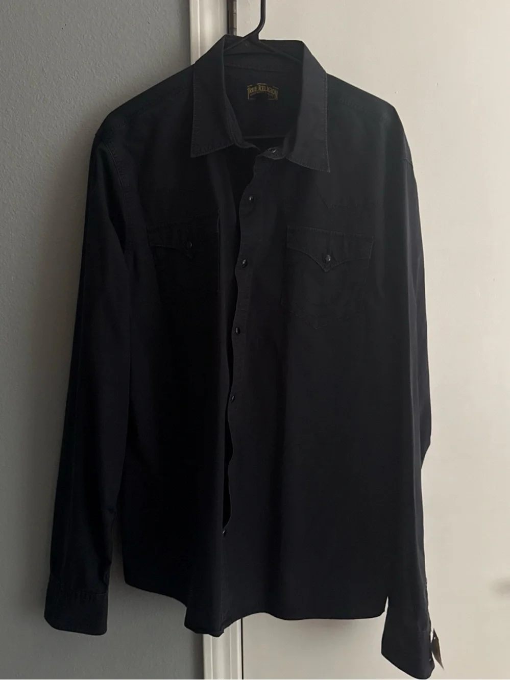 True Religion Black Men’s 2XL Pearl Snap Western Cotton Long Sleeve Shirt